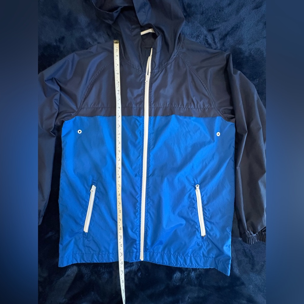 Old Navy Blue and Black Rain Jacket Windbreaker Hooded Full Zip Blue Size 14-16 - Picture 5 of 11
